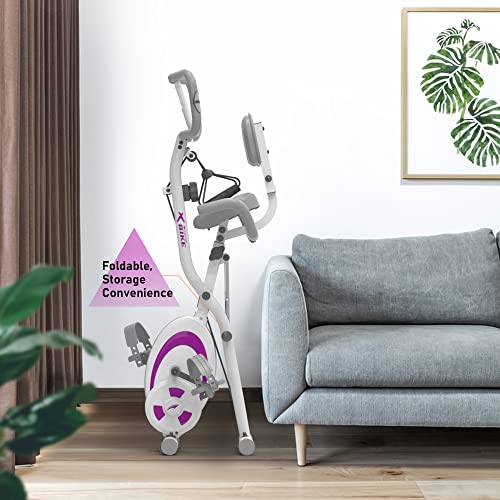 leikefitness Bicicletta stazionaria pieghevole, cyclette reclinata con fasce di resistenza per braccio, sensore di impulsi, monitor LCD e bicicletta da interno facile da montare, 2280 (viola) : Sport e tempo libero