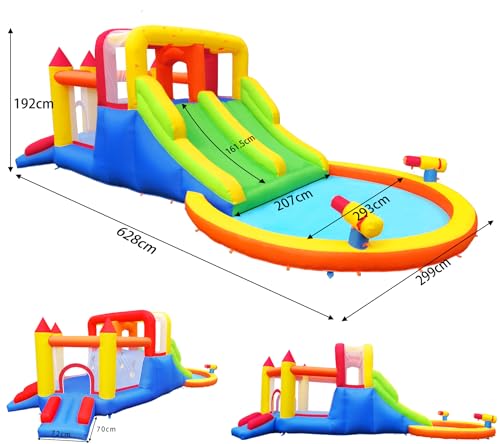 Ballsea Castello gonfiabile per bambini con soffiatore, scivolo asciutto/acqua, capacità 6 bambini/200kg, L6,28 x L2,93 x H1,95m : Amazon.it: Giochi e giocattoli