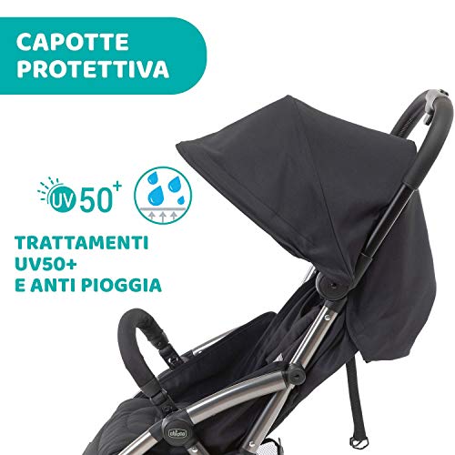 Chicco Cheerio Passeggino Leggero e Compatto da 0 mesi a 15kg (portata max 18kg), Passeggino Pieghevole, Posizione Nanna, Chiusura Automatica in 1 Gesto, Capotte Parasole e Parapioggia, Nero : Prima infanzia