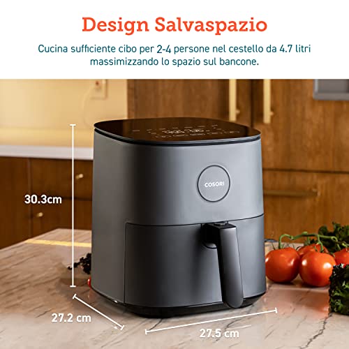 COSORI Friggitrice ad Aria 4,7L, 75 230°C, Air Fryer Silenzioso e Risparmio Energetico, 9 Preimpostazioni, Meno Olio&Senza Fumo, Ricettario Italiano, Lavabile in Lavastoviglie, Grigio, 1500W : Amazon.it: Casa e cucina