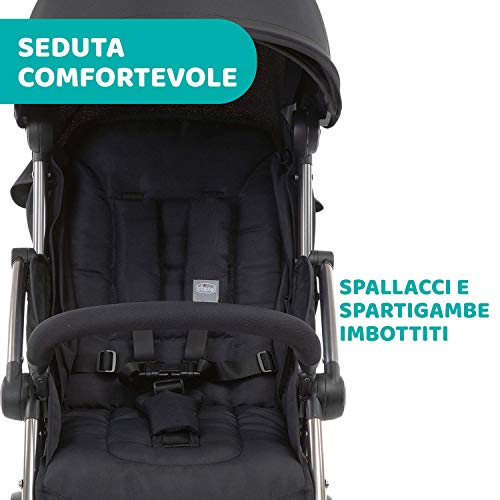 Chicco Cheerio Passeggino Leggero e Compatto da 0 mesi a 15kg (portata max 18kg), Passeggino Pieghevole, Posizione Nanna, Chiusura Automatica in 1 Gesto, Capotte Parasole e Parapioggia, Nero : Prima infanzia
