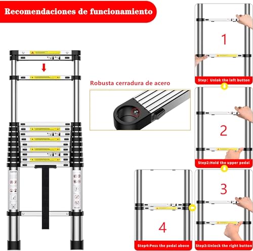 DENKER Scala telescopica 3,8 m Blocco automatico Regolazione dell'altezza libera Carico 150 kg Leggero Scala Multifunzionale Estensibile Durevole Strumenti fai da te Idraulico Sicurezza : Amazon.it: Fai da te