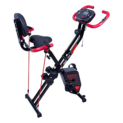 EVOLAND Cyclette Pieghevole da Casa, X Bike con Schienale, Sensore di Frequenza Cardiaca, 8 Livelli di Resistenza Magnetica, Attrezzatura per il Fitness per Adulti, 120kg Capacità nero e rosso : Sport e tempo libero