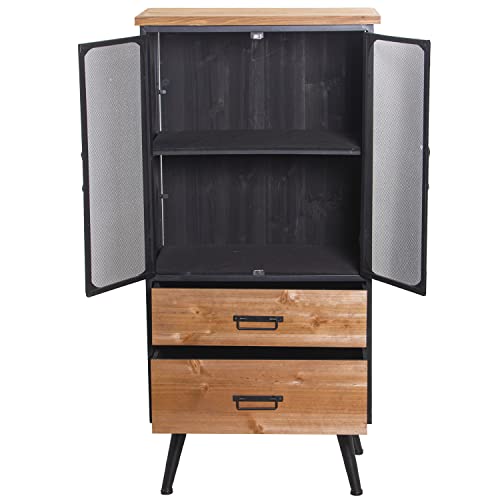 DRW Vetrina con 2 Ante griglia in Metallo e 2 cassetti in Legno MDF Nero e Naturale 60 x 38 x 121 cm, Grande : Amazon.it: Casa e cucina
