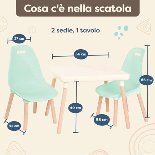 B. Spaces   Set tavolo e sedie per bambini   1 tavolo per l'artigianato e 2 sedie per bambini   Gambe in legno naturale   Mobili per bambini, Menta e Avorio   3 anni  (BX1866C1Z) : Casa e cucina