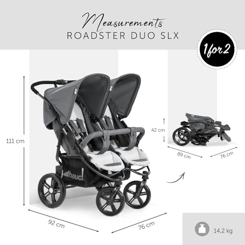 hauck Roadster Duo SLX Passeggino Gemellare   Passeggino Doppio Dalla Nascita Fino a 30 kg, Compatibile con Navicella Morbida 2in1   Pieghevole, Compatto   Grigio, Argento : Amazon.it: Prima infanzia
