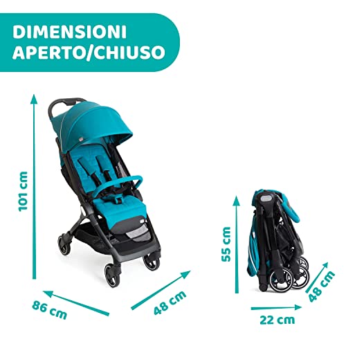 Chicco We Passeggino Leggero E Compatto Da 0 M A 22 Kg, Reclinabile, Misura Bagaglio a mano, Da portare in aereo, Passeggino da Viaggio, Chiusura Facile ad Una Mano, Capotte E Parapioggia, Azzurro : Prima infanzia