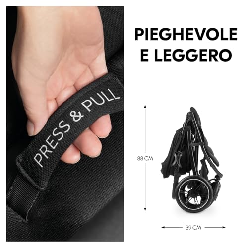 hauck Passeggino 3 Ruote Rapid 3 Air   Passeggino Leggero 22Kg Portata   Passeggino Pieghevole, Reclinabile Dalla Nascita, Manico Regolabile   Protezione UV50 , Ruote Ad Aria e Cesto Fino a 3kg   Nero : Prima infanzia
