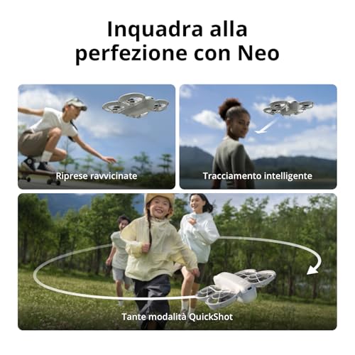 DJI Neo, mini drone con fotocamera UHD 4K per adulti, 135g drone che vola da solo e ti segue, decollo dalla mano, tracciamento IA del soggetto, QuickShot, video stabilizzati, (senza radiocomando) : Amazon.it: Elettronica