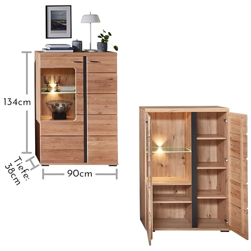 Stella Trading Vetrina in legno antico massiccio, effetto rovere antico con certificazione FSC, moderna vetrina con illuminazione a LED e molto spazio di archiviazione, 90 x 134 x 38 cm (larghezza x : Amazon.it: Casa e cucina