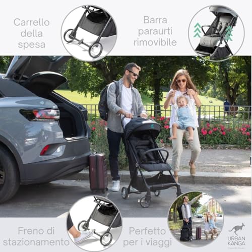 Urban Kanga Wallaby Passeggino Ultra Compatto e Leggero da Viaggio pesa solo 5 Kg 0 40 mesi (Oxford Grigio) : Prima infanzia