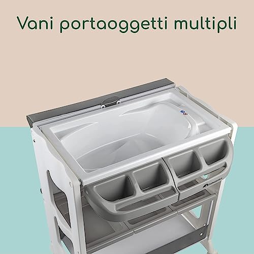Bebeconfort Dolphy Fasciatoio con Vaschetta Bagnetto Neonato 2 in 1, 0 12 Mesi (max 11kg), Fasciatoio con Ruote, Cassettiera, Materassino Imbottito Cambio Pannolini, Pratico Tubo di Scarico, Grey Mist : Amazon.it: Prima infanzia
