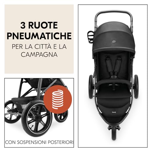 hauck Passeggino 3 Ruote Rapid 3 Air   Passeggino Leggero 22Kg Portata   Passeggino Pieghevole, Reclinabile Dalla Nascita, Manico Regolabile   Protezione UV50 , Ruote Ad Aria e Cesto Fino a 3kg   Nero : Prima infanzia
