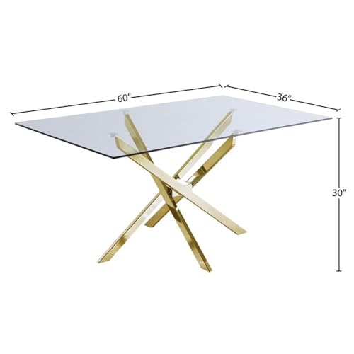 Meridian Furniture Xander Collection Modern | Tavolo da pranzo moderno in vetro temperato con base in metallo resistente, 152,4 x 91,4 x 76,2 cm, finitura oro : Casa e cucina