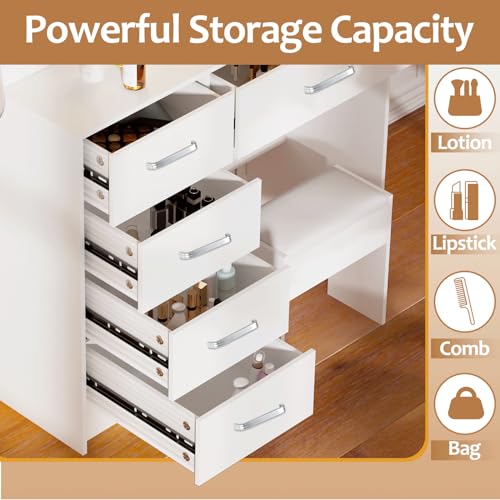 Teousev Toilette Trucco con Sgabello e Specchio, Toeletta Trucco con Luci, Postazione Trucco con 6 Cassetti, 6 Ripiani Aperti, Tavolo Trucco per La Camera Da Letto, 80X36X131cm, Bianco, JR071 : Amazon.it: Casa e cucina