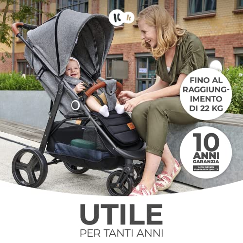Kinderkraft GRANDE PLUS Passeggino Leggero dalla Nascita fino 22 kg, Pieghevole con una mano, Posizione Sdraiata, L'ammortizzazione su tutte le ruote, Cappottina XL, Nero : Amazon.it: Prima infanzia