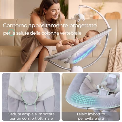 Momcozy CocoSway Altalena Elettrica per Neonati e Bambini, Movimento 3D con 6 Modalità e 4 Velocità, Telecomando, 8 Ninne Nanne Preimpostate, Fino a 9 kg : Amazon.it: Prima infanzia