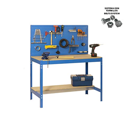 Simon Rack Banco da lavoro per officina, capacità di carico 400 kg, 1445x910x610 mm, pannello forato, tavolo da lavoro fai da te, blu/legno   BT2 : Amazon.it: Commercio, Industria e Scienza