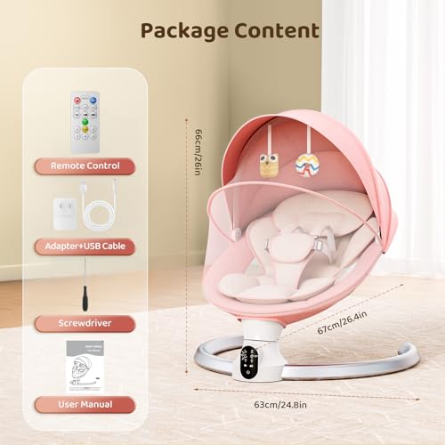 Brolteja Sdraietta Neonati Elettrica 0 9 kg,Dondolo Neonati Elettrico con Telecomando e Bluetooth,Sdraietta Neonati con 5 Ampiezza di Dondolio e Cintura di Sicurezza a 5 Punti,Rete per Insetti (Rosa) : Prima infanzia