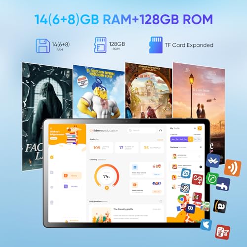 Weelikeit Tablet FHD da 11 pollici, Android 14, 6 GB di RAM   8 GB di RAM espandibile, memoria da 128 GB, doppia fotocamera posteriore da 13 MP, batteria da 7000 mAh : Informatica
