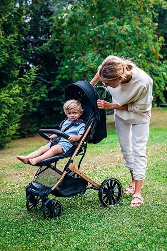 Passeggino MoMi ESTELLE DAKAR a partire da 6 mesi (fino a 22 kg), pieghevole con cintura di sicurezza a 5 punti, cestino porta spesa e funzione di apertura, manico telescopico per il traino : MoMi: Prima infanzia