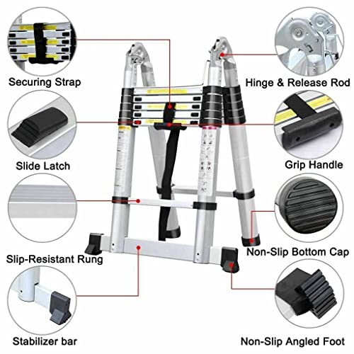 Scala telescopica in alluminio 16,5 FT Scala estensibile in lega di alluminio leggera con telaio ad A Gradini per coperture, uso domestico, lavoro all'aperto in camper, capacità 15 : Amazon.it: Fai da te