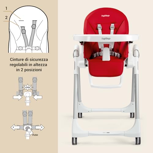 Peg Perego Prima Pappa Follow Me Seggiolone Pappa Neonati Reclinabile, Funzione Sdraietta, 4 ruote, Pieghevole e Ultracompatto, per Bambini da 0 a 3 Anni (0 15 kg), Fragola : Prima infanzia