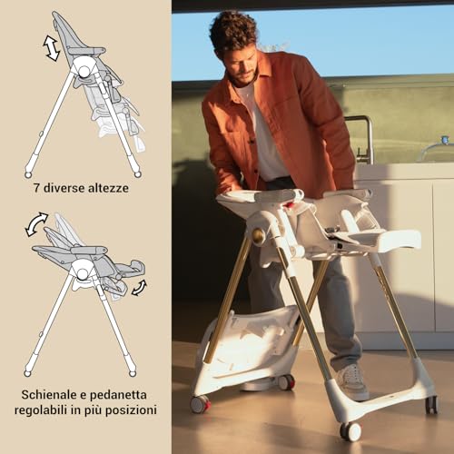 Peg Perego Prima Pappa Follow Me Seggiolone Pappa Neonati Reclinabile, Funzione Sdraietta, 4 ruote, Pieghevole e Ultracompatto, per Bambini da 0 a 3 Anni (0 15 kg), Fragola : Prima infanzia