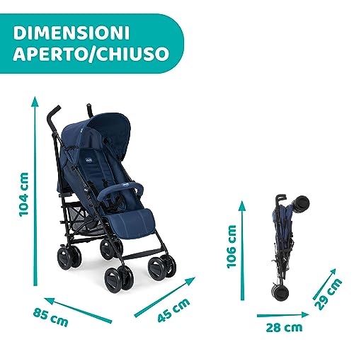 Chicco London Up Passeggino Leggero Pieghevole da 0 Mesi a 15 kg (portata max 18 kg), Passeggino Reclinabile e Compatto con Manicotto Paracolpi, Posizione Nanna, Chiusura a Ombrello, Blu : Prima infanzia