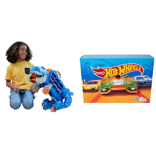 Hot Wheels City   Mega Dino Trasportatore, pista da corsa che si trasforma in un T Rex & Confezione da 20 Macchinine, Veicoli in Scala 1:64 Assortiti : Giochi e giocattoli