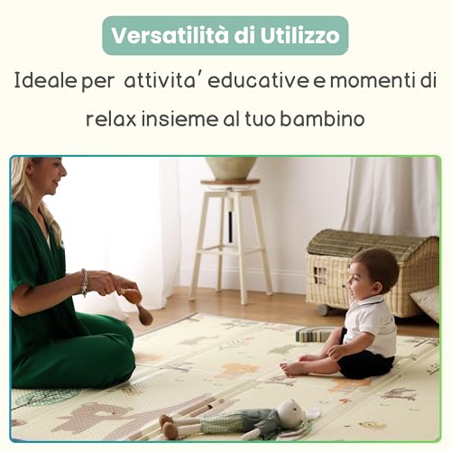 Tappeto Gioco Bambini 200x180 Spessore 1,5 cm  Tappetone Neonato Morbido, Ideale Per Giocare in Sicurezza, Facile da Pulire e Non Tossico, Tappeto Gioco Bambini Pieghevole, Reversibile e Impermeabile : Prima infanzia
