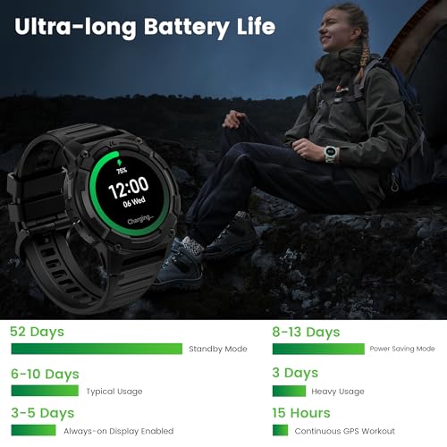 KOSPET TANK S2 Smartwatch Uomo Donna, GPS, Impermeabile 5ATM/IP69K, Bussola/Barometro/Altimetro, 176 Modalità Sportive, 24H Monitoraggio del Sonno, Compatibile iOS/Android (Nero Elegante) : Elettronica