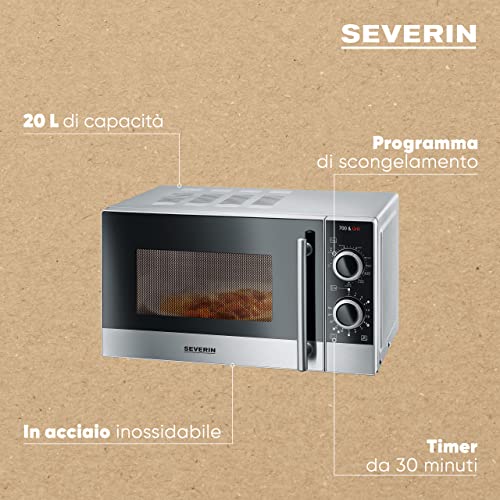 SEVERIN MW 7874 Forno microonde 700 W e potenza grill 900 W, Microonde 20 L con piatto girevole, scongelamento, 9 modalità di cottura, timer 30min e maniglia professionale, Argento : Amazon.it: Casa e cucina