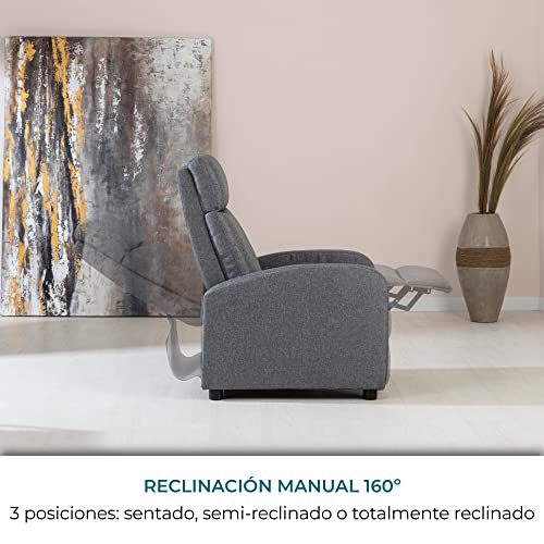 Don Descanso   Poltrona Relax Tessuto Verona Grigio, con Poggiapiedi, Sistema di Apertura Push, Compatta, Sdraiate fino a 160º e Posizione Zero (81.5x66.5x97.5 cm) : Amazon.it: Casa e cucina