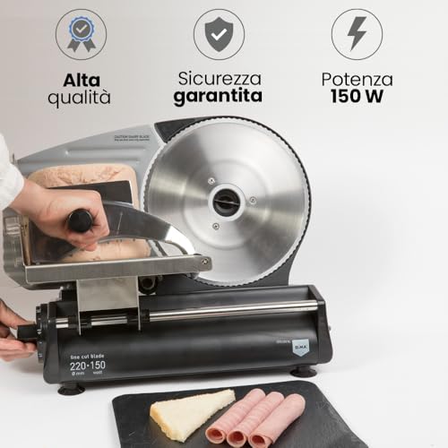 ELMA Affettatrice Elettrica Premium con 2 Lame | Ø220mm | 150 W, 31 x 25 x 41 cm | Lame Rimovibili in acciaio inossidabile | Adatto per uso Domestico non professionale : Amazon.it: Casa e cucina