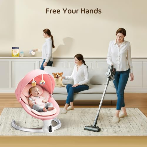 Brolteja Sdraietta Neonati Elettrica 0 9 kg,Dondolo Neonati Elettrico con Telecomando e Bluetooth,Sdraietta Neonati con 5 Ampiezza di Dondolio e Cintura di Sicurezza a 5 Punti,Rete per Insetti (Rosa) : Prima infanzia