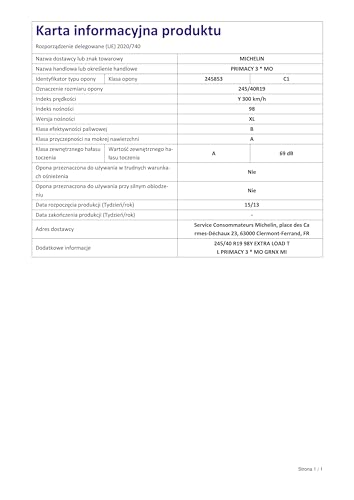 Michelin Primacy 3 EL FSL   245/40R19 98Y   Pneumatico Estivo : Amazon.it: Auto e Moto