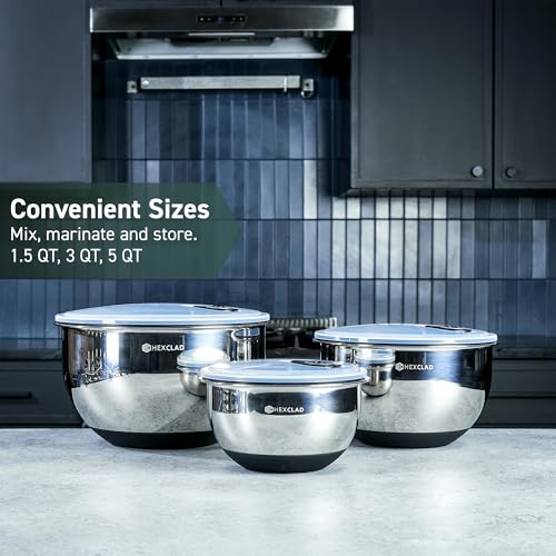 HexClad Set di 3 ciotole in acciaio inox, con coperchi sottovuoto e base antiscivolo, 3 pezzi : Amazon.it: Casa e cucina