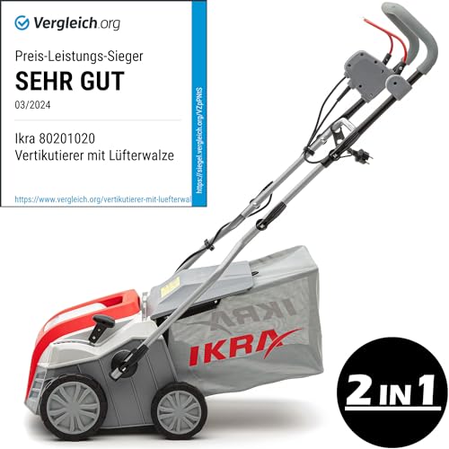 IKRA 80201020 scarificatore arieggiatore Elettrico IEVL 1840, Cesto di Raccolta 55l, Larghezza 40cm, profondità di Lavoro Regolabile, 1800 W, 230 V, Griggio/Rosso : Amazon.it: Giardino e giardinaggio