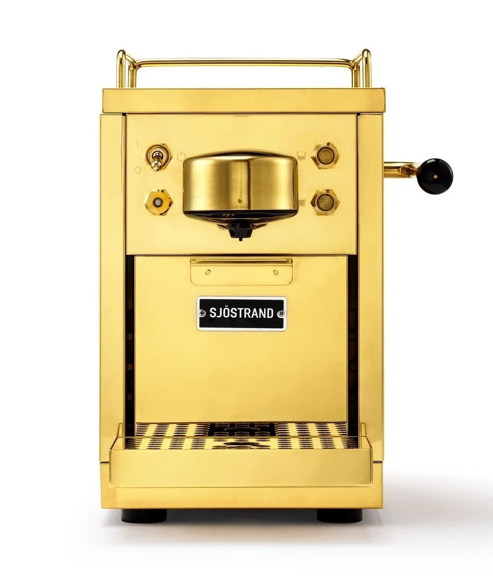 Sjöstrand THE ORIGINAL Ekspres ze Stali Polerowanej do Kawy w Kapsułkach / Złoty (Kompatybilny z Nespresso)