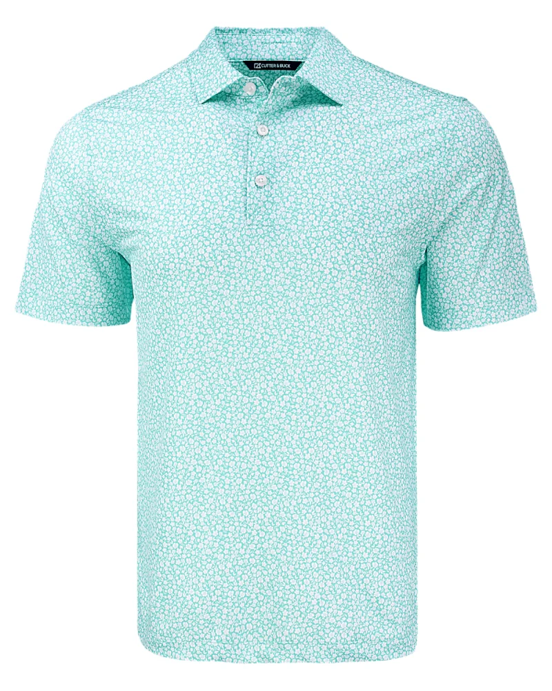 2025 Cutter & Buck Men's Pike Eco Flora Print Polo - Fresh Mint