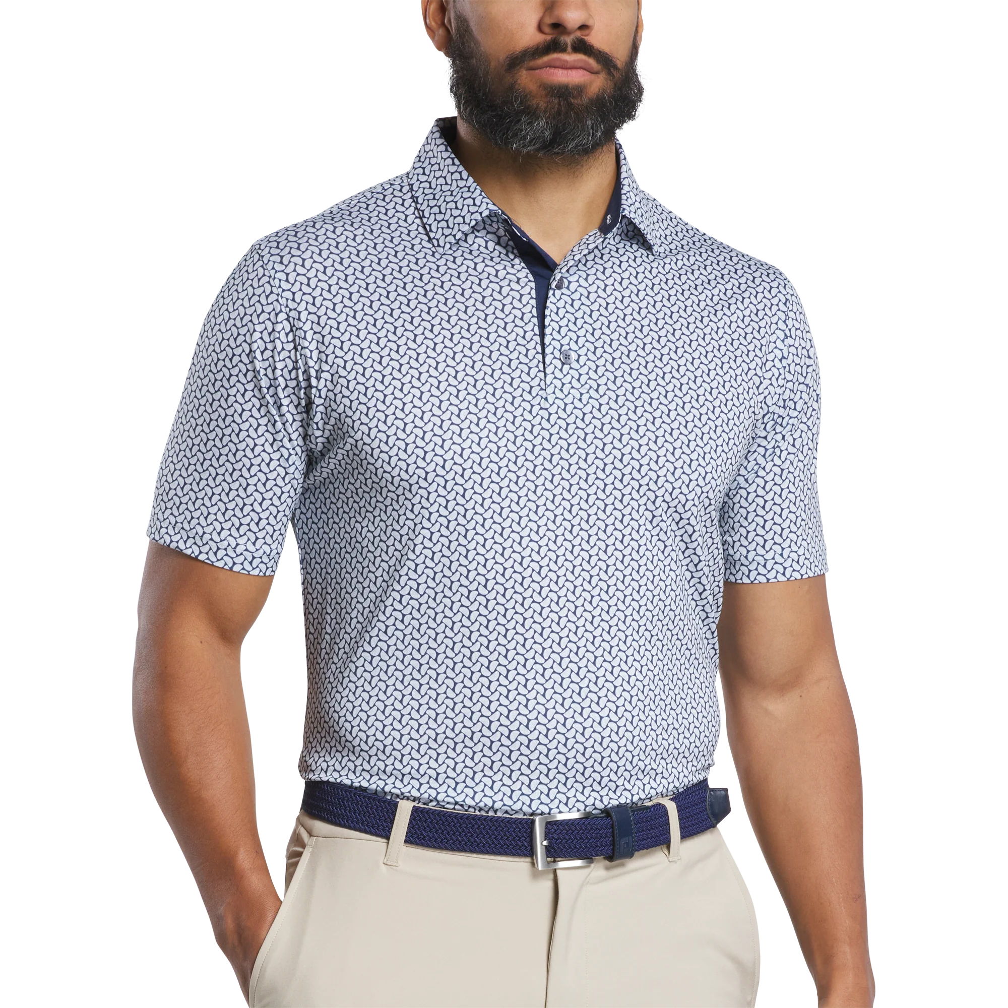 2025 FootJoy Men's Citrus Print Lisle Polo - White/Navy