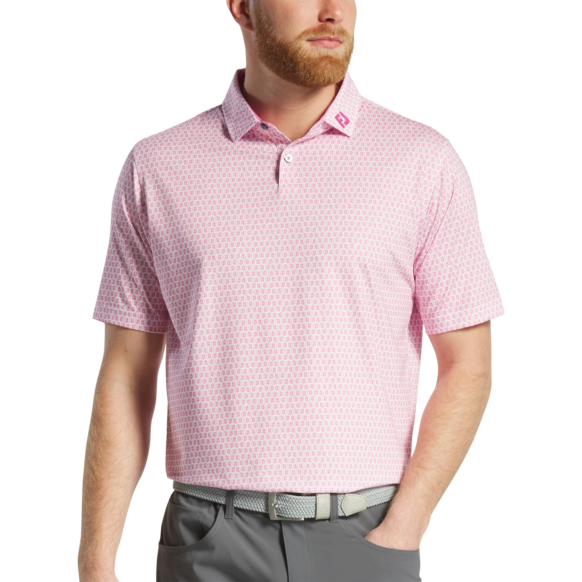 2025 FootJoy Salamander Print Lisle Polo - White/Pink