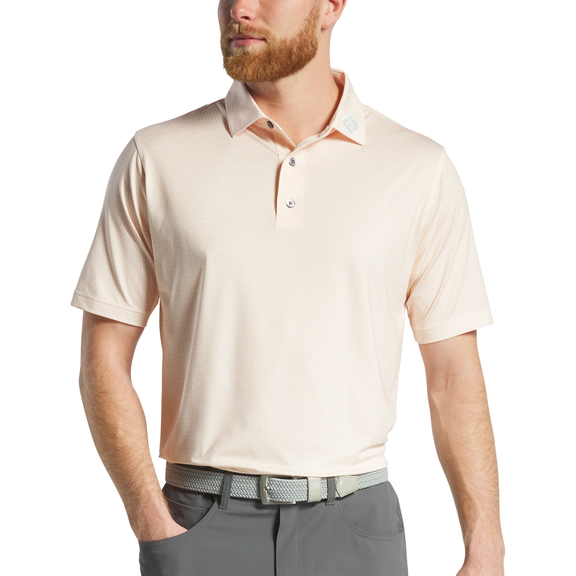 2025 FootJoy Men's Skyscrapper Print Lisle Self Collar Polo - Sunset/White