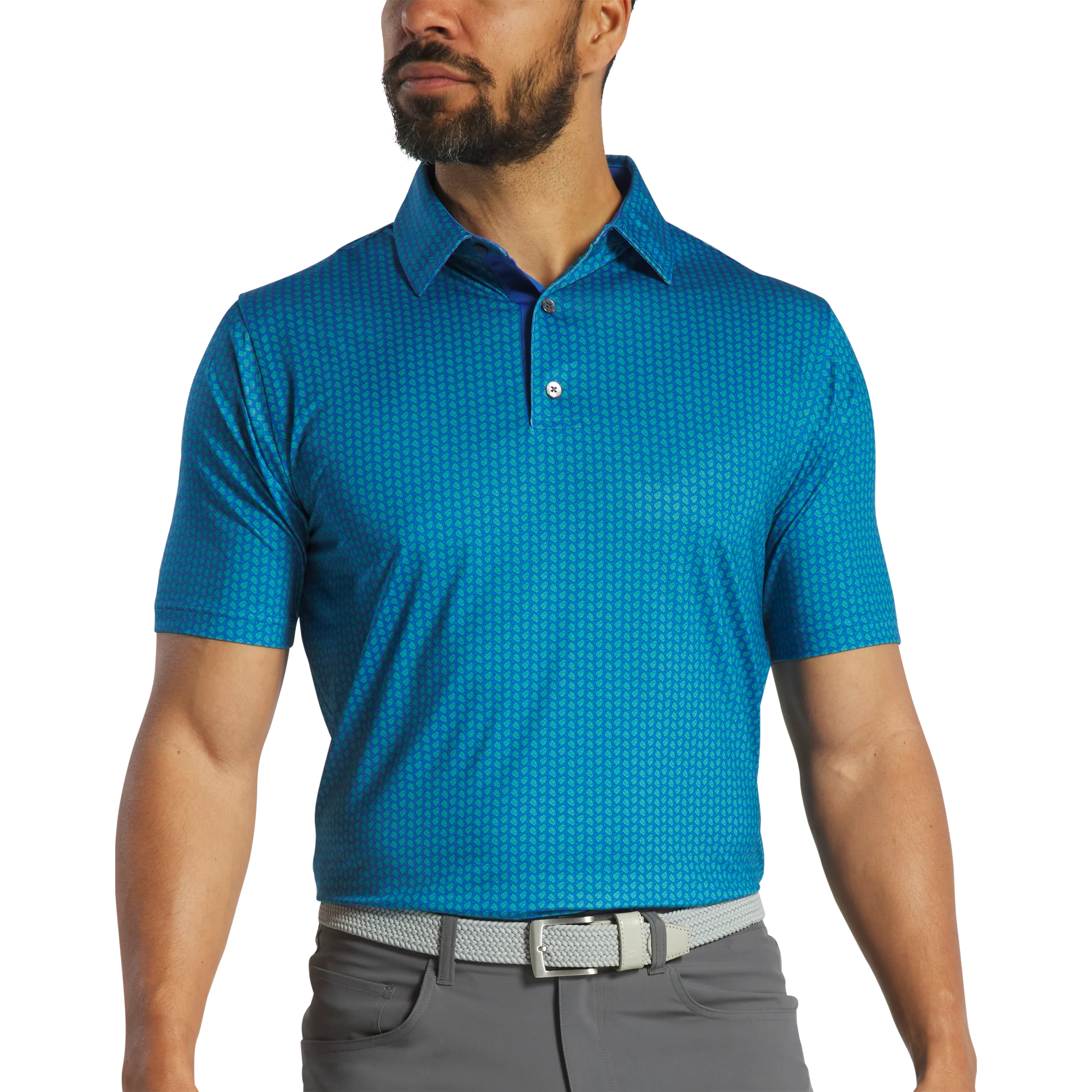 2025 FootJoy Men's Leaf Print Polo - Emerald / Blue