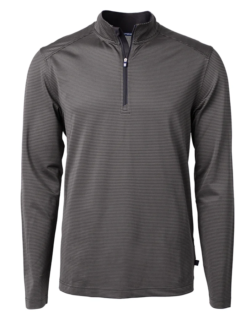 Cutter & Buck Virtue Eco Pique Micro Stripe Quarter Zip - Black/Elemental Grey