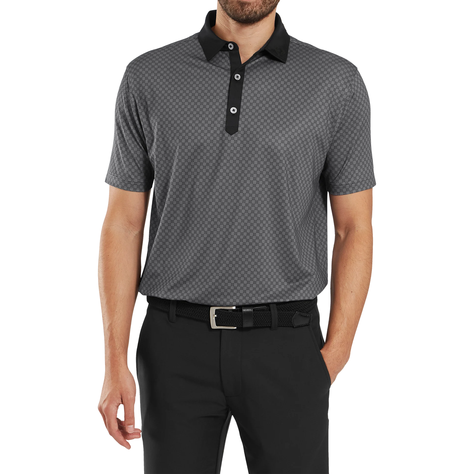 2025 FootJoy Men's Checker Print Jacquard Polo - Black/White