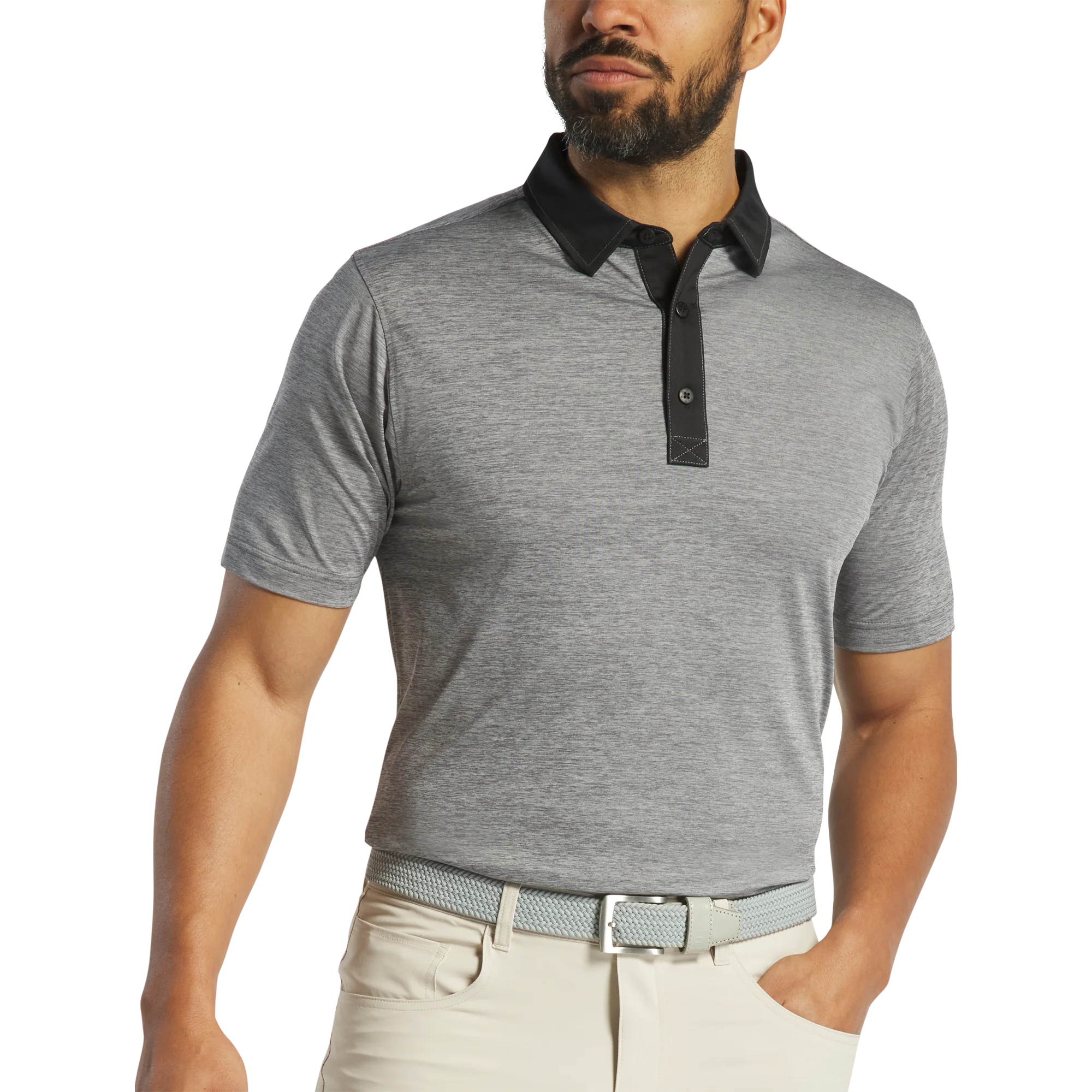 2025 FootJoy Heather Stripe Lisle Polo - Heather Charcoal/Black