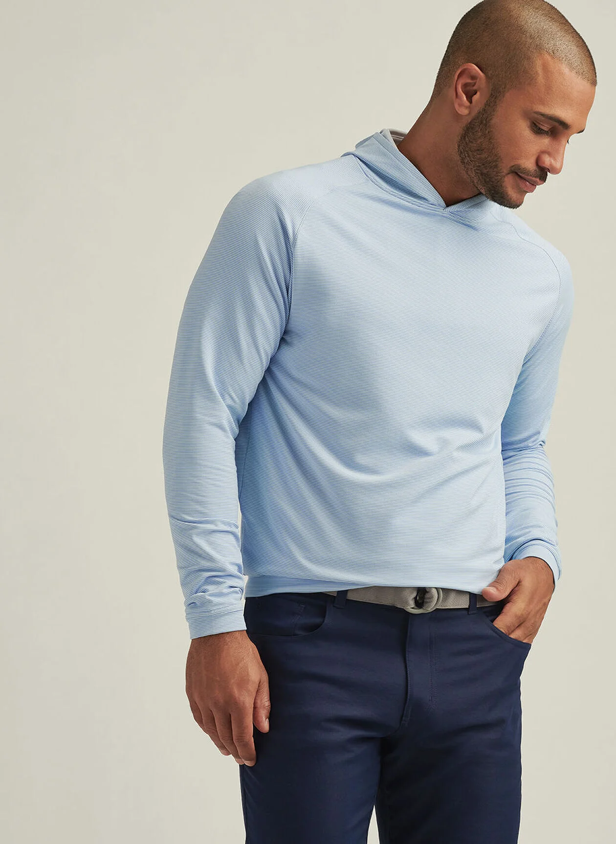 2025 Peter Millar Men's Pine Sugar Stripe Performance Hoodie - Blue/White