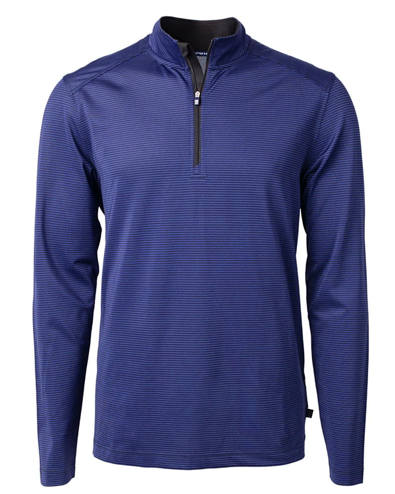 Cutter & Buck Virtue Eco Pique Micro Stripe Quarter Zip - Tour Blue/Black